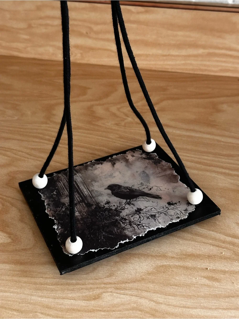 Hand Crafted Black and White Gothic Raven Wall Display hanging floating Shelf